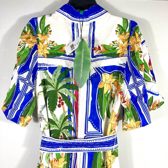 *SOLD* Farm Rio Tropical Destination Midi Linen Blend Shirt Dress Small NWT - Picture 14 of 17